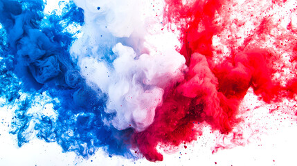 Wall Mural - multicolored clouds of smoke in blue, white and red colors. the flag of france is made of holi color