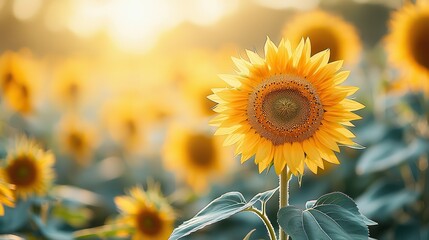 Sticker - Sunflower field in golden hour.