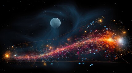 Wall Mural - a mesmerizing cosmic scene with a bright nebula, glowing stars, and a distant moon.