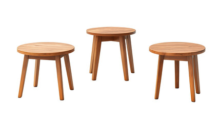 Three wooden stools on a transparent background