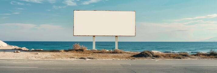 Wall Mural - Outdoor Billboard Mockup with Empty White Space by the Sea