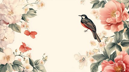 Poster - Floral Border with a Bird and Empty Center