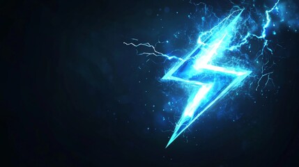 Abstract Vector Glowing Blue Lightning Bolt Symbol on Dark Background, Energy Concept with Technology Light Effect

