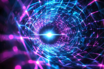 Wall Mural - Dynamic abstract tunnel with vibrant blue and pink lights emanating from the center.