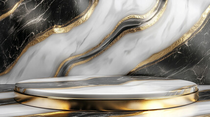 Wall Mural - marble table and gold background. product display podium with generative ai.