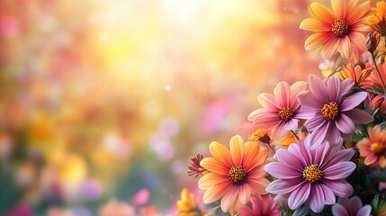 Poster - Close-up of Vibrant Orange and Purple Flowers Against a Sunlit Background