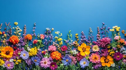 Poster - Colorful Wildflowers Against a Blue Background