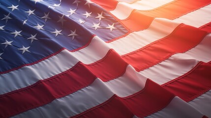 Wall Mural - Close-Up of American Flag with sunlight on 