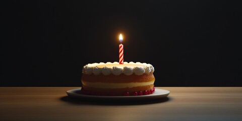 Poster - Minimalistic Animated Birthday Cake with Candle in Minimalist Style, Copy Space for Text