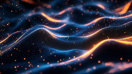 Wall Mural - Abstract Glowing Waves with Orange and Blue Lights