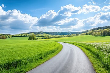 Poster - Spring landscape with country road and farmland