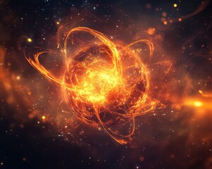 Wall Mural - cosmic energy flux: redefining the dynamic essence of a fire atom