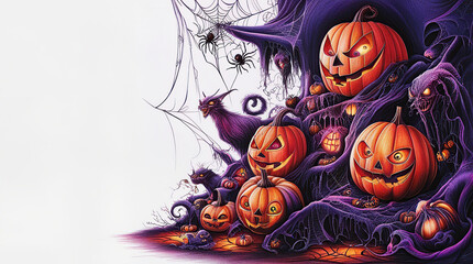 Wall Mural - Halloween themed illustration created using various colored pencils