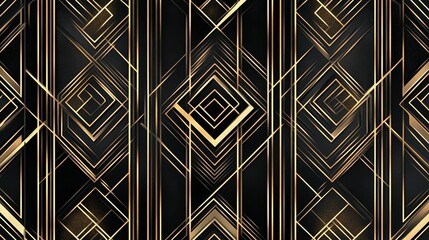 Poster - Abstract Art Deco Pattern with Gold Lines on Black Background