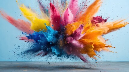 a colorful explosion of paint is in the air, creating a vibrant