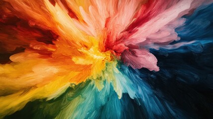 Wall Mural - A colorful explosion of paint with red, yellow, and pink colors. The explosion is so bright and vibrant that it almost looks like a rainbow