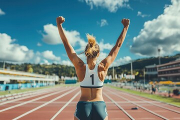 Woman athlete rejoices at race end