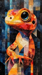 Wall Mural - Abstract, a lizard represented through geometric shapes and contrasting colors, offering a modern and creative interpretation with a unique visual impact.