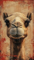 Wall Mural - A camel depicted in oil painting style, featuring rich textures and earthy colors, highlighting its majestic presence.