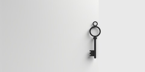 Simple dark silhouette of a key against a white background showcasing its outline and shape