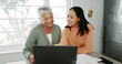 © PeakPoints/peopleimages.com - Kitchen, mother and woman with laptop for finance, track expenses and check budget goals. Discussion, senior mom and daughter with tax review for retirement, handle savings and mortgage at home