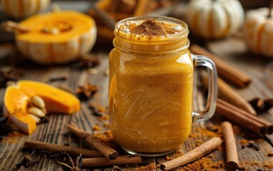 Pumpkin Spice Smoothie in a Mason Jar