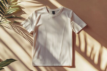 Simple Tshirt Flatlay mockup in beige background created with generative AI