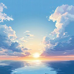 Sky Blue,Cloud Background,Horizon Summer Clear Sky over beach,Vector landscape nature sunrise in Winter,Spring panorama banner white clouds over blue ocean,Sunset landscape