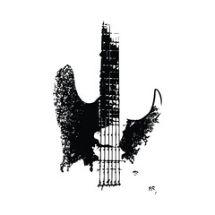 Icon guitar listrik. Ilustrasi gambar tangan vector instrumen stratocaster Fender.