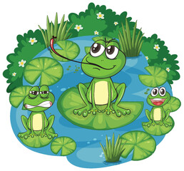 Wall Mural - Happy Frogs in a Pond