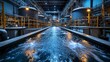 © Jiraphat - Industrial water facility with machinery and illuminated tanks, showcasing clear water flow and advanced technology in a modern setting.