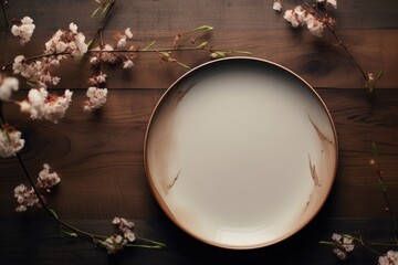 Wall Mural - Aesthetic plate on wooden table AI generated image