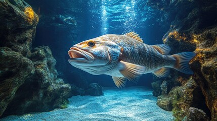 Wall Mural - Large blue and silver fish swimming in aquarium