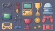 © florynstudio3 - Pixelated gaming icons of consoles, controllers, trophies and more.