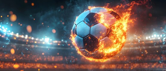 Sticker - Burning Soccer Ball in Stadium with Smoke and Fire