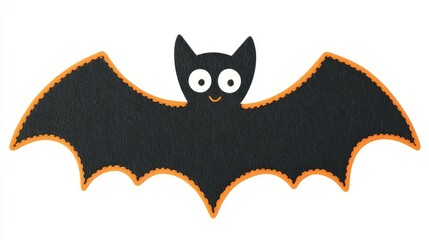 Canvas Print - A spooky black felt bat featuring orange stitched edges and white eyes, perfect for Halloween decor or crafts.