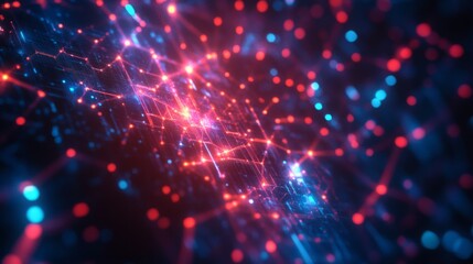 Leinwandbilder - A colorful network of nodes with interconnected links glowing with vibrant light, contrasted against a deep background.