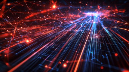 Poster - A dynamic digital network background, glowing circuits and flowing data streams representing advanced technological abilities and processes