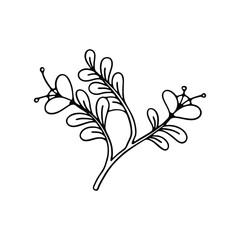 Sticker - A black and white line art illustration of a delicate flower branch.