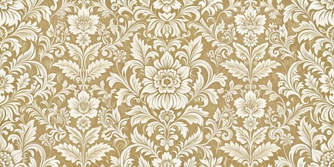 Wall Mural - Golden White Floral Damask Pattern, Floral, Damask, Pattern