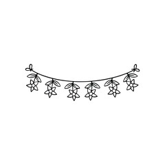 Wall Mural - A black and white line art illustration of a floral garland