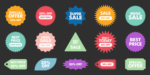 Wall Mural - sunburst starburst price sticker label badges icon set sticker sale offer discount text tag shopping
