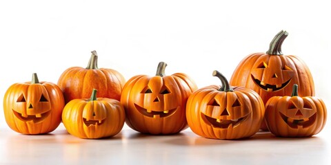 Halloween pumpkins isolated on white background, halloween, pumpkins, jack-o-lanterns, orange, October, spooky, festive, decoration