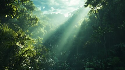 Sticker - Sunlight Streaming Through Lush Jungle Canopy