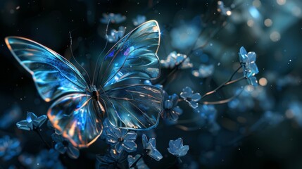 Wall Mural - enchanting 3d digital art wallpaper featuring a beautiful crystalline butterfly design with delicate