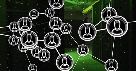 Poster - Animation of connections with people icons with data processing over computer servers