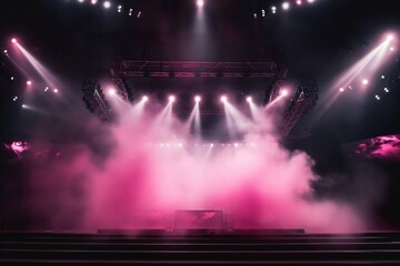 Poster - Scenic lights and smoke spotlight stage illuminated.