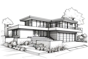 Poster - Modern home sketch architecture building.