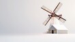 © Kin no Hikari - A charming miniature windmill with a cozy house, set against a minimalistic background, perfect for themed decor or seasonal use.