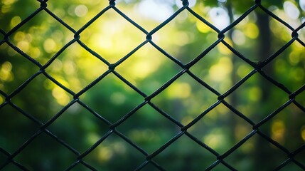 Wall Mural - Chain Link Fence with a Green View